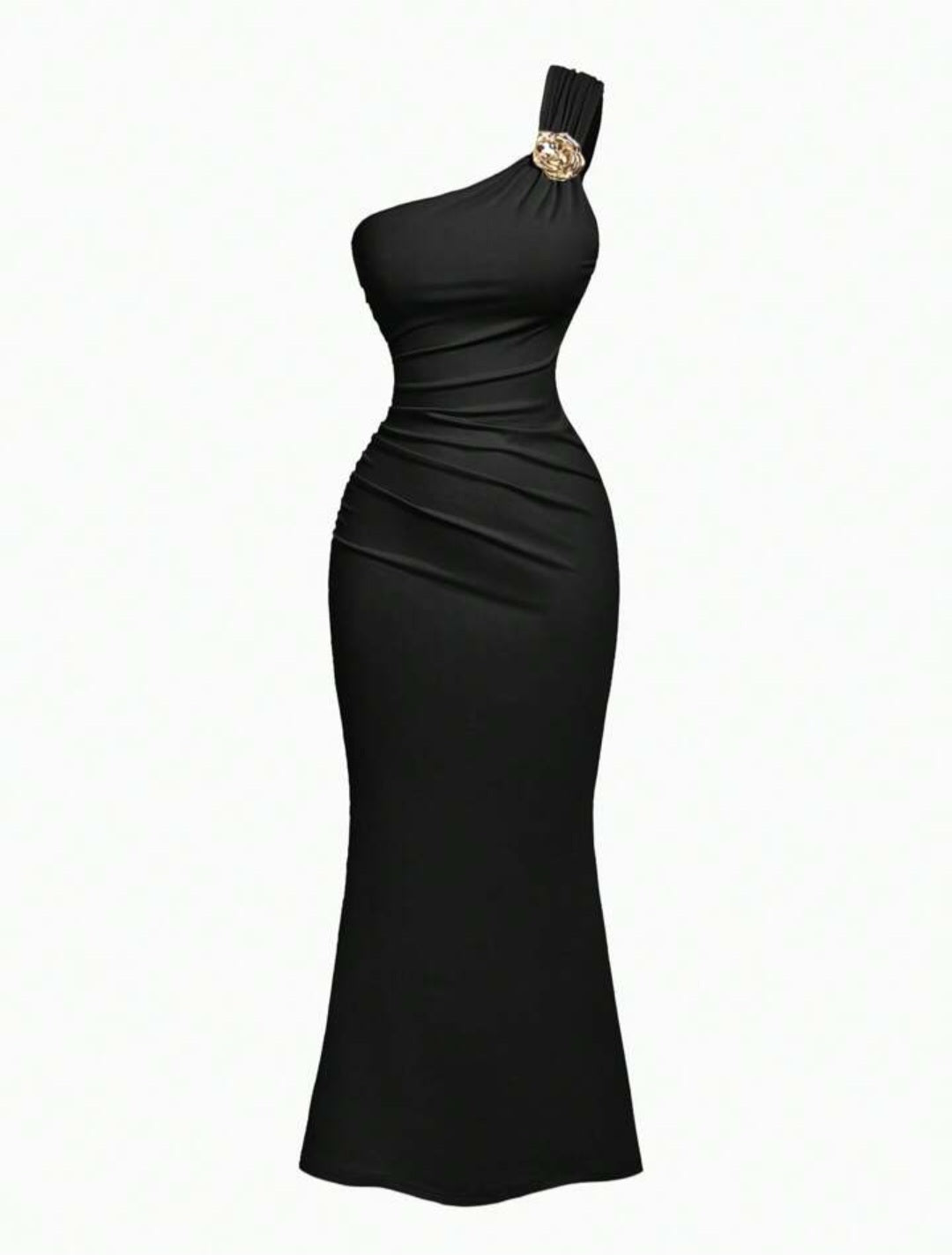 Elegant Black One-Shoulder Maxi Dress