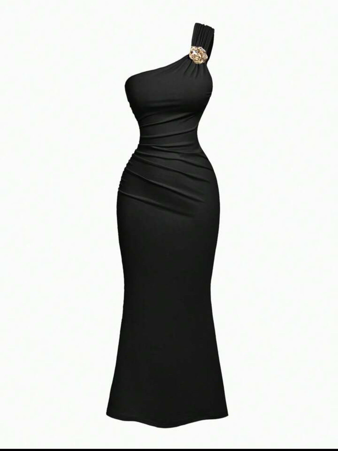Elegant Black One-Shoulder Maxi Dress