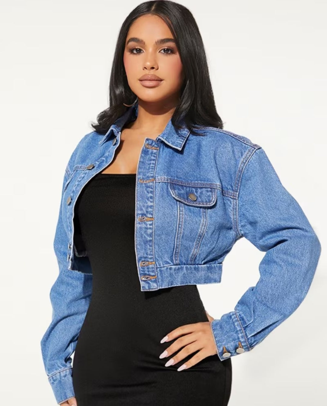 Elegant Cropped Denim Jacket for Women – Light Blue