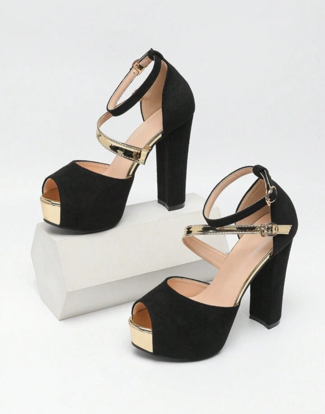 Elegant Black Glitter Platform High Heels